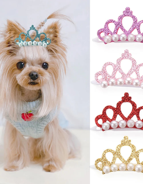 Load image into Gallery viewer, Pet Small Dogs Cat Faux Pearl Crown Shape Bows Hair Clips Head Decoration for Pets Puppy Hairpins Decor Grooming Accessoires
