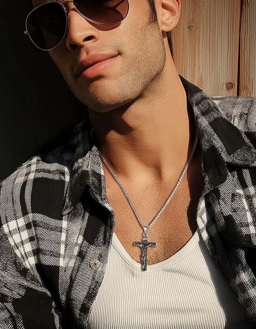 Load image into Gallery viewer, Men Cross Necklace Stainless Steel INRI Crucifix Pendant Necklace Jesus Piece Religious Praying Jewelry for Christian Dad Father'S Day Gift

