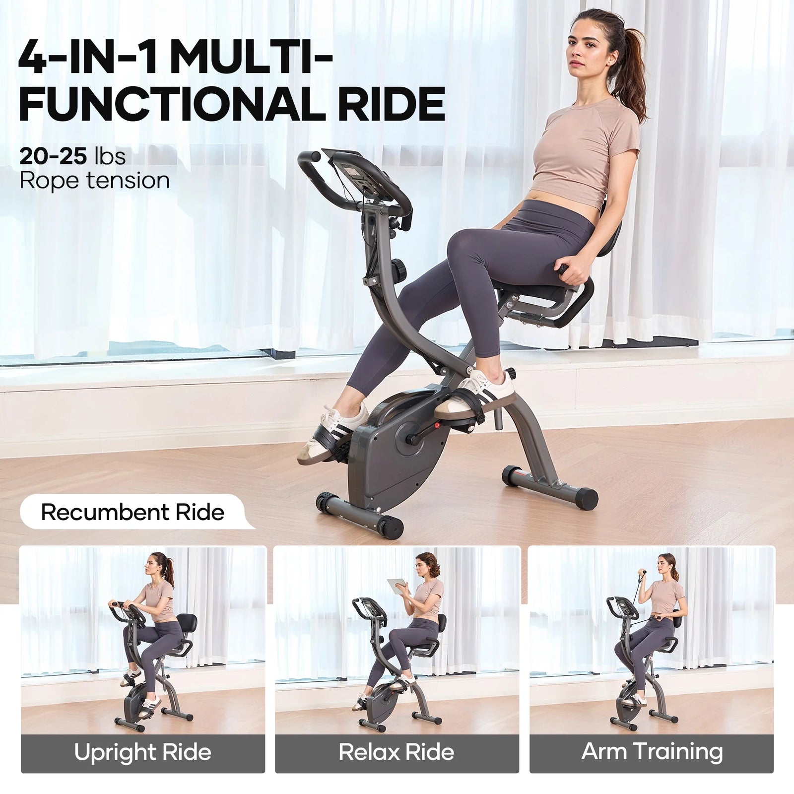 3In1 Folding Exercise Bike Magnetic Upright Bike with Pulse Sensor Indoor Cycling Stationary Exercise Bike Perfect for Home Use