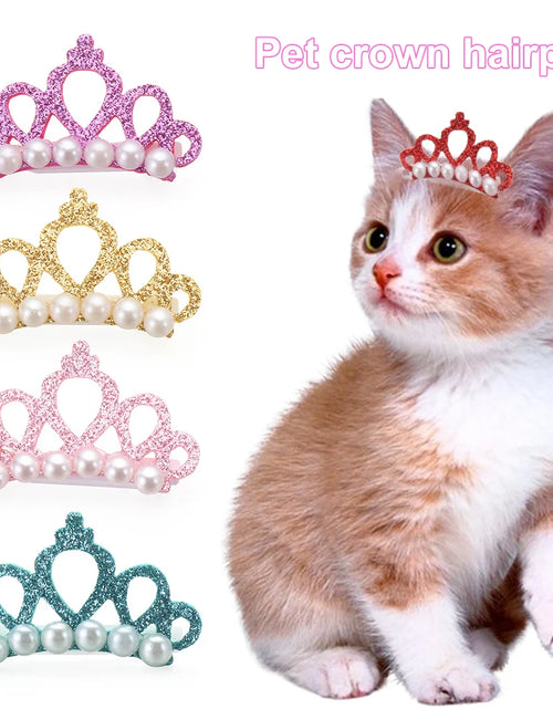 Load image into Gallery viewer, Pet Small Dogs Cat Faux Pearl Crown Shape Bows Hair Clips Head Decoration for Pets Puppy Hairpins Decor Grooming Accessoires
